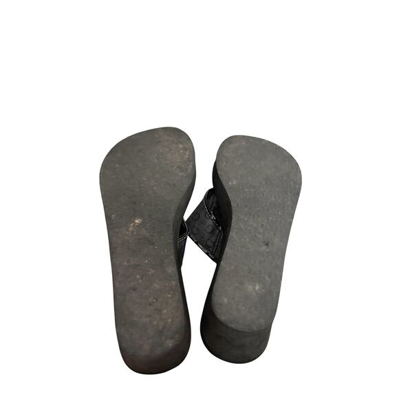 Guess Flip Flops Womens 11 Wedge Sandals Black Logo Platform Slides Retro Y2K - Picture 6 of 7